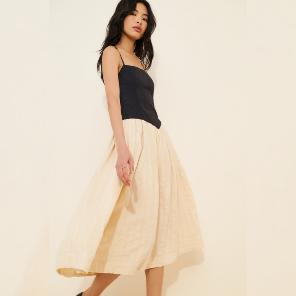 Free People Salvador Midi‎ Dress Black/Biscotti Beige Combo Women's Size XL